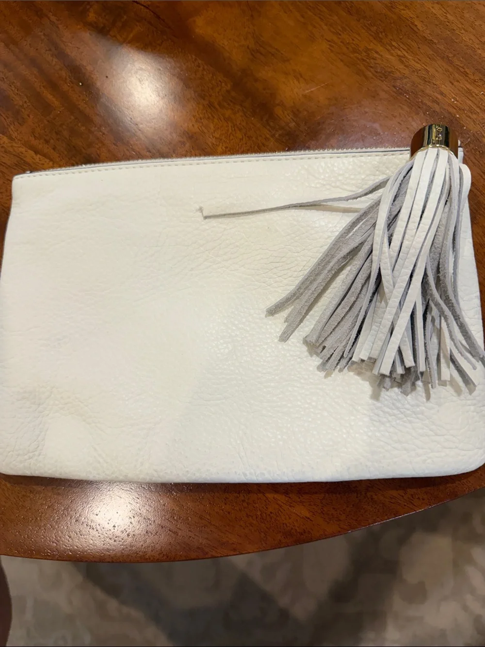 Gill Women's White Leather Tassel Wristlet Clutch